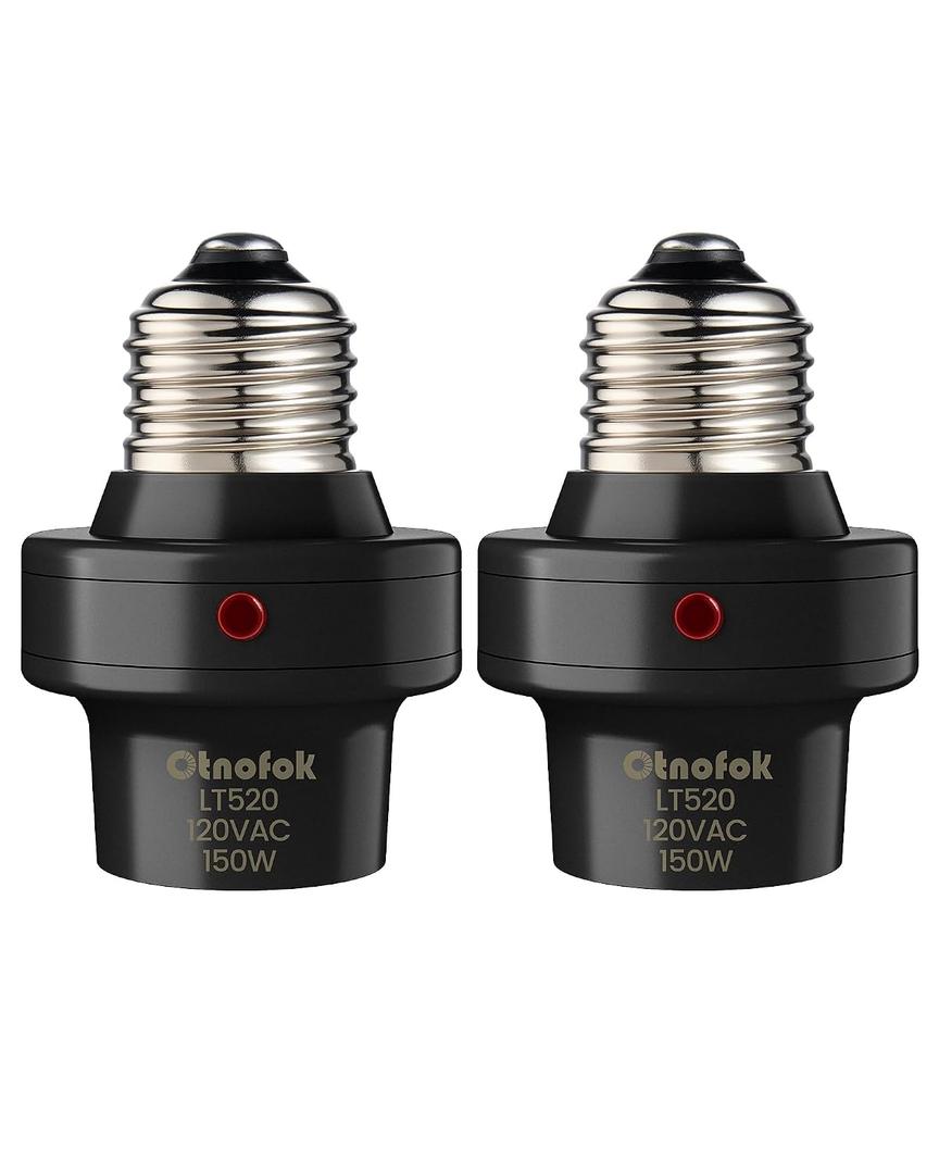 Light Sensor Socket, E26/E27 Light Bulb Socket, Automatic Dusk to Dawn Photocell Sensor with 300 Adjustable Angle for Outdoor Lighting in Porch, Garage, and Wall Lights, Black, 2 Pack