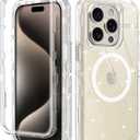 I-HONVA for iPhone 15 Pro Max Case Clear [Non Yellowing] [Compatible with MagSafe] Shockproof 3-Layer Full Body Protection Rugged Heavy Duty Cover Case for Apple iPhone 15 Pro Max 6.7",Clear Glitter