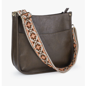 Large Crossbody Bag With Guitar Strap Dark Taupe