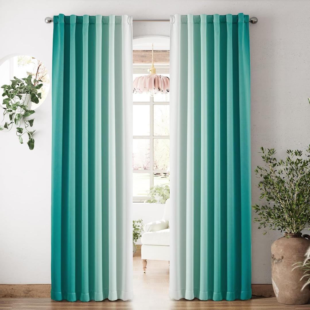 Vangao Teal Ombre Blackout Curtains 84 Inch Length for Living Room Bedroom Gradient Room Darkening Thermal Insulated Light Blocking Drapes Back Tab Window Soundproof Curtain Panel, 2 Panels, 52 X 84