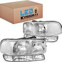 LEDKINGDOMUS Headlights Assembly Compatible with 1999-2006 GMC Sierra 1500/2500, 2001-2007 GMC Sierra 1500HD/2500HD/3500 Classic, 2000-2006 GMC Yukon/Yukon XL Headlamp Chrome Housing Clear Reflector