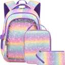 Unicorn Girls Backpack with Lunch Box for Kids Gradient Rainbow Glitter Bookbag for Age 4-6 6-8 8-10 School Bag for Primary Kindergarten Elementary Pre School Aesthetic Lightweight Mochila Para Nias (Macaron)