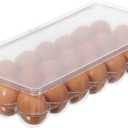 Oggi Stackable Covered Egg Holder - Kitchen Organization, Fridge Organizer, Food Storage, Clear Stackable Storage Bins, 21 Egg Tray