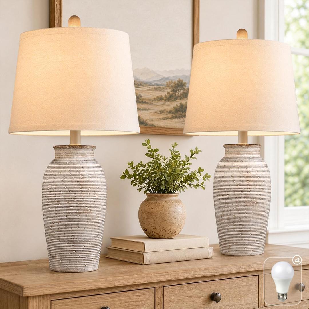 Ceramic Table Lamps Set of 2 for Living Room,24.5" Farmhouse Lamps