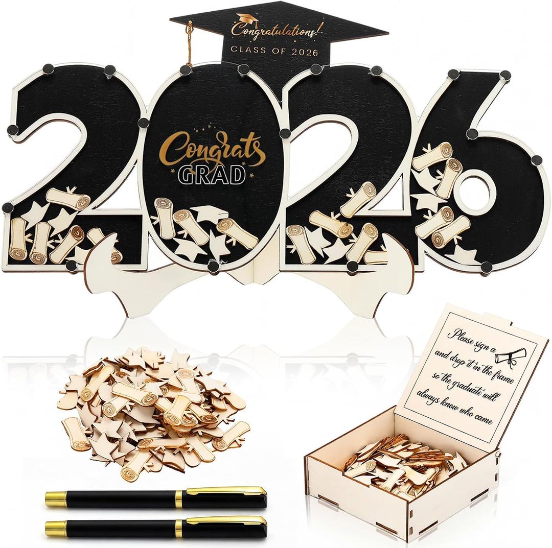 Graduation Guest Book Class of 2026 Black Graduation Cap Guest Book Alternative with Wood Grad Cap and Scroll Sign Keepsake for Congrats Grad Ceremony Party Favor Supplies