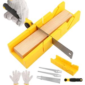Miter Box and Saw Set, 4-Piece Japanese Hand Saw with 3 Replaceable Blades & Work Gloves for Precise 45/90/135 Cuts in Wood, Baseboard, PVC, Soft Metals