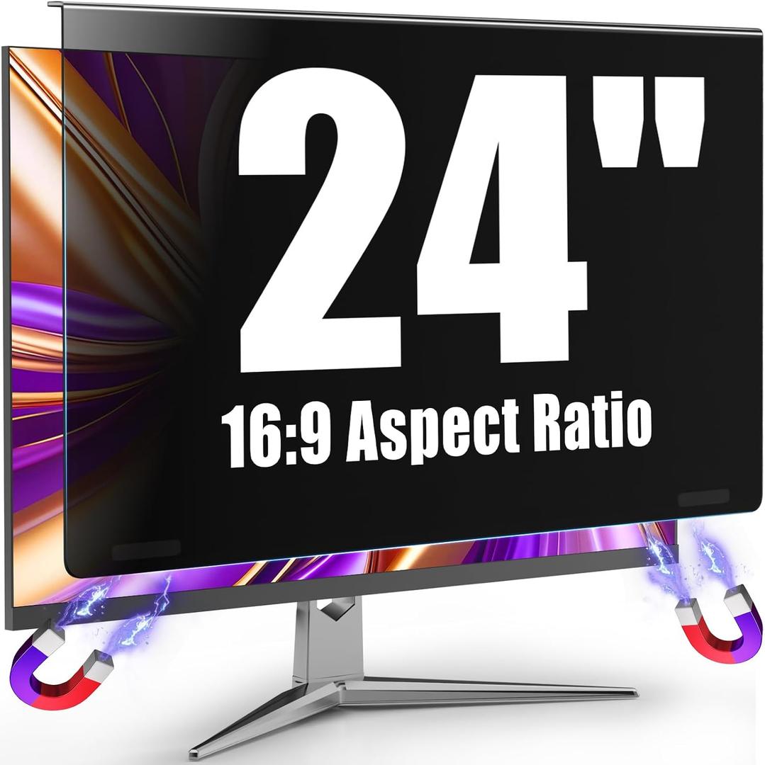 Magnetic Monitor Privacy Screen Filter 24 Inch for Computer 16:9 Aspect Ratio, Hanging Anti Glare Blue Light Shield Eyes Protection, Removable Blackout Anti Spy Security Protector