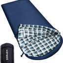 Cold Weather Sleeping Bag 100% Cotton Flannel XXL for Adults Big and Tall,Free Compression Sack (90" x 39" Left Zip, 0F Blue)
