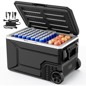 12V Refrigerator Electric Cooler 68QT for Car&Camping with Wheels,Black, 68 Quart