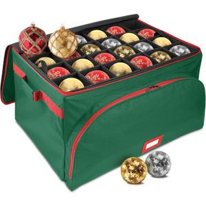HOLDN STORAGE Premium Christmas Ornament Storage Container - Holds Up to 72-4 Ornaments Durable 600D Fabric - Adjustable Dividers - 3 Individual Trays - Metal Frame - Green