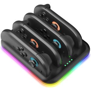 Switch 2 Joycon Charging Dock with RGB Lighting,4 in 1 Controller Charging Station for Switch2 Joycons,Fast Charger and Storage Stand for Nintendo Switch 2 Accessories