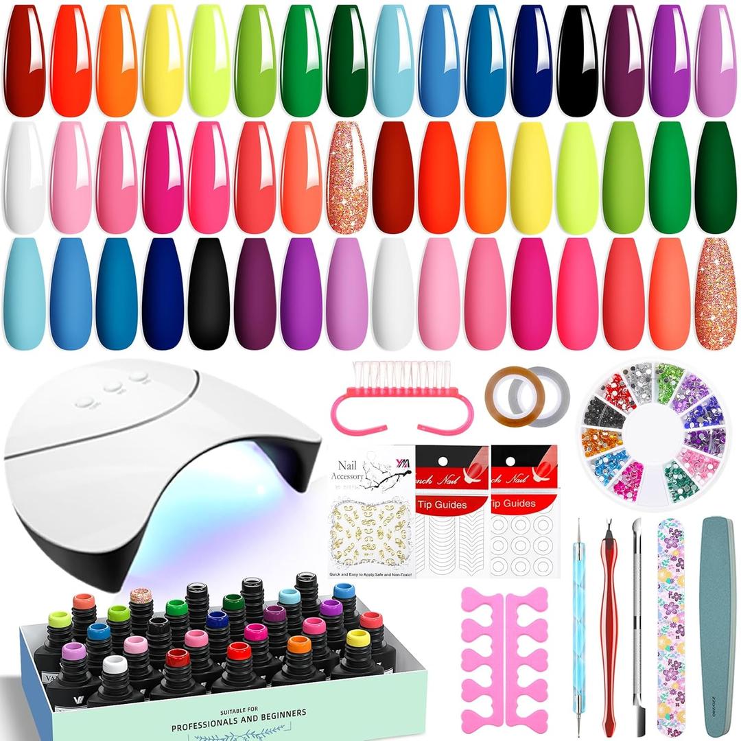 VANREESA 42 Pcs Gel Nail Polish Kit with U V Light 24 Colors Nail Polish Gel Kit Bright Red Orange Yellow Green Blue Purple Pink Complete Nail Kit with Manicure Tools Gifts for Women (Bright & Trendy Collection)