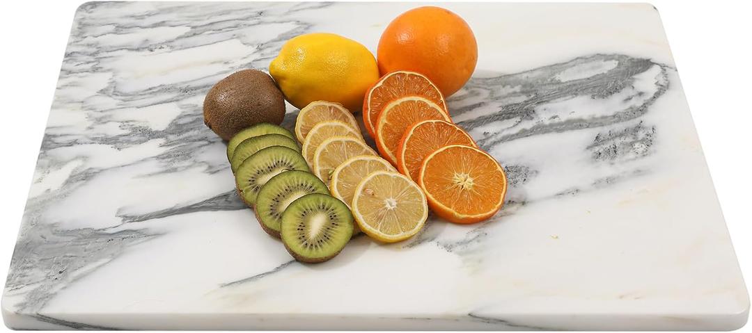Marble Stone Cutting Board For Kitchen, 20x16 Inch White Lnk Large Marble Pastry Board With Non-Slip Feet For Baking, Cheese, Charcuterie, Chocolate