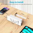 CCCEI 6 Outlets Dual Side Recessed Power Strip with USB C Ports, Furniture Flush Mount, Under Desk, Desk Top Multiple Outlets, Hidden Charging Station for Conference Table, Nightstand, White. 10FT.
