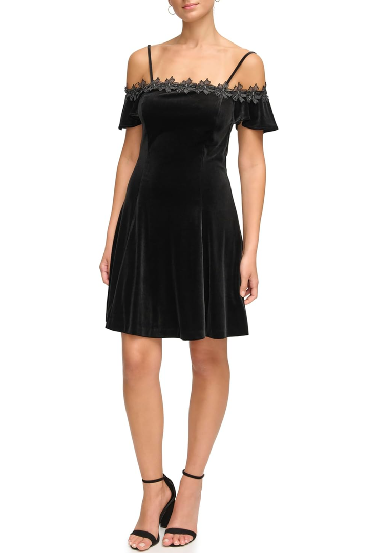 Kensie Women's Velvet Off The Shoulder Fit & Flare Mini Dress, 10