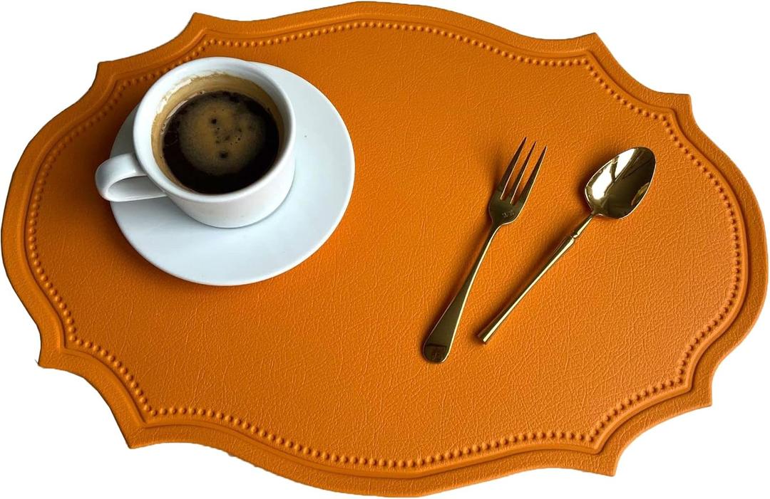 Leather Washable Placemats, Yellow Thick Faux Leather Heat Resistant Elliptical Shape Table Mats,Waterproof Non-Slip Easy to Clean Place mat for Kitchen Coffee Dining Room Table Set of 6 (16.93*11.81inch)
