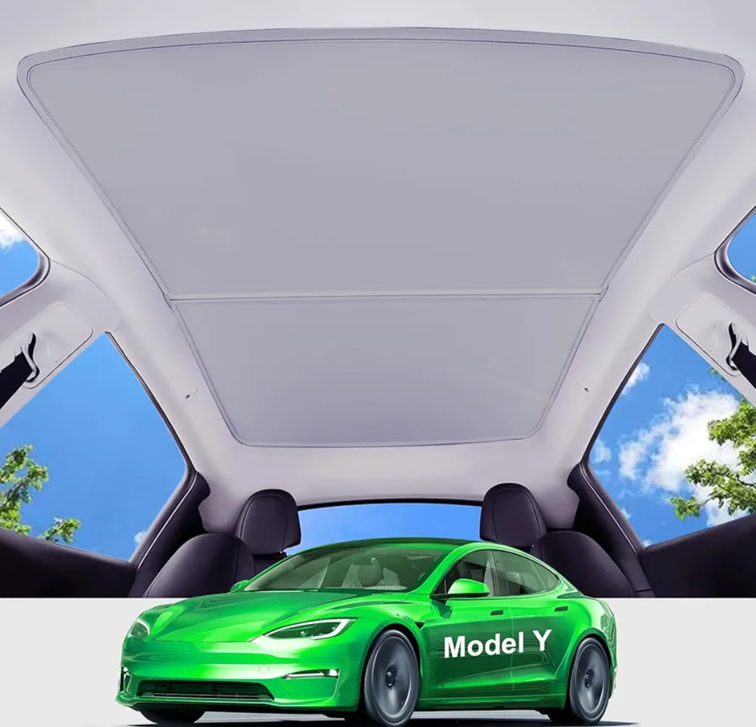Upgrade Tesla Model Y Sunshade Roof, Never Sag & Nano Ice-Crystal Coatings, Foldable Sun Protection and Heat Insulation Glass Roof Sun Shade, Accessories for Interior Tesla Model Y