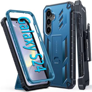 FNTCASE for Samsung Galaxy S24 Case: Military Shockproof Protective Phone Cover with Belt-Clip Holster & Kickstand, Full-Body Drop Proof Protection Heavy Duty Durable Rugged Cases for S24 5G Blue