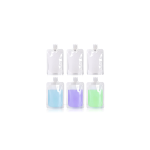 6 Pack Travel Pouches for Toiletries, 100ml/3.51fl oz Fluid Makeup Packing Bag Squeezable Refillable Clear Leakproof PET Plastic Squeeze Pouch Bottle (6)