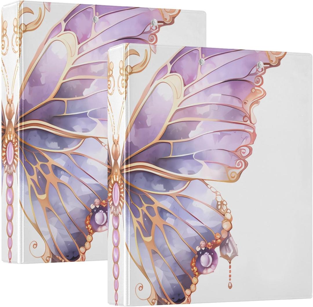 3 Ring Binder Butterflies Purple Butterfly 1.5 inch Binders Three Ring Binders with Clipboard Fit 8.5'' x 11'' Paper 3 Interior PVC Clear Pockets for Office Supplies