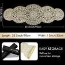 FAVE Gold Small Table Runner 36 Inch Heat Resistant Vinyl Table Cover for Dinner Party Wedding Decor(Gold Sphere)