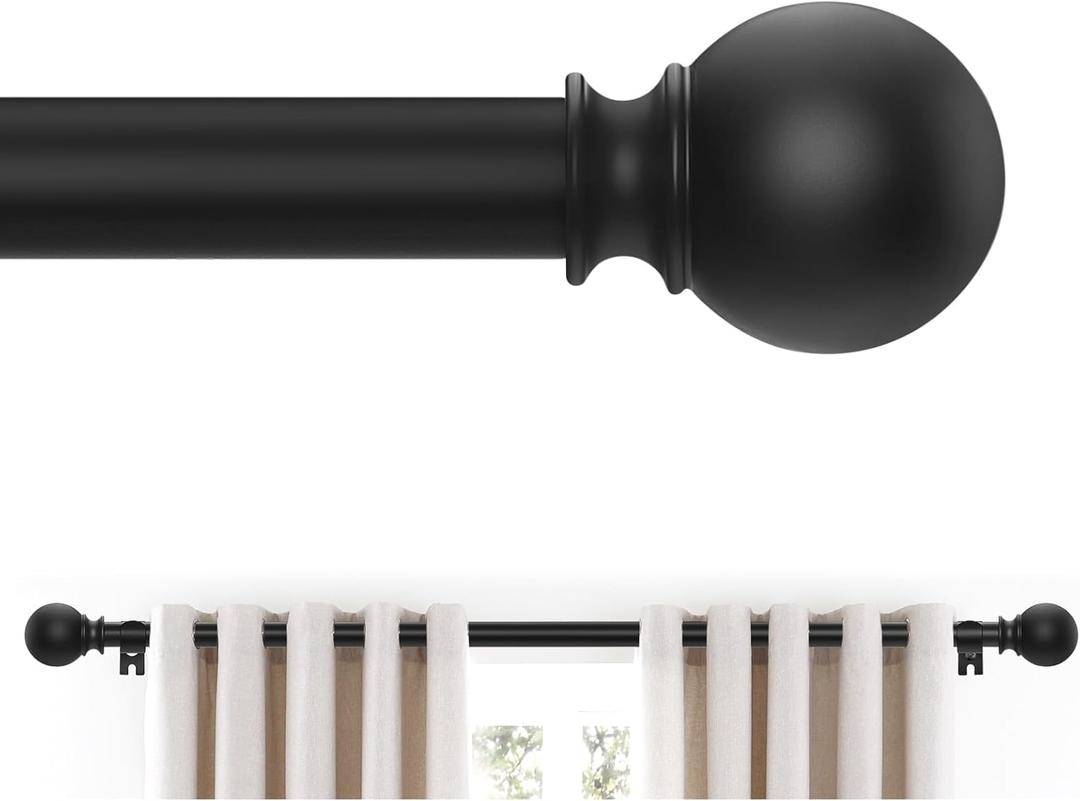 Black Curtain Rods for Windows 88 " Decorative Drapery Rod Adjustable by Splicing