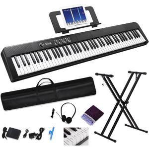 88 Key Digital Piano, Semi Weighted Electronic Keyboard Piano with Music Stand, Power Supply, Sustain Pedal, Bluetooth, Carrying Case, Headphones, USB-MIDI Compatibility, for Beginner Professional (Black)