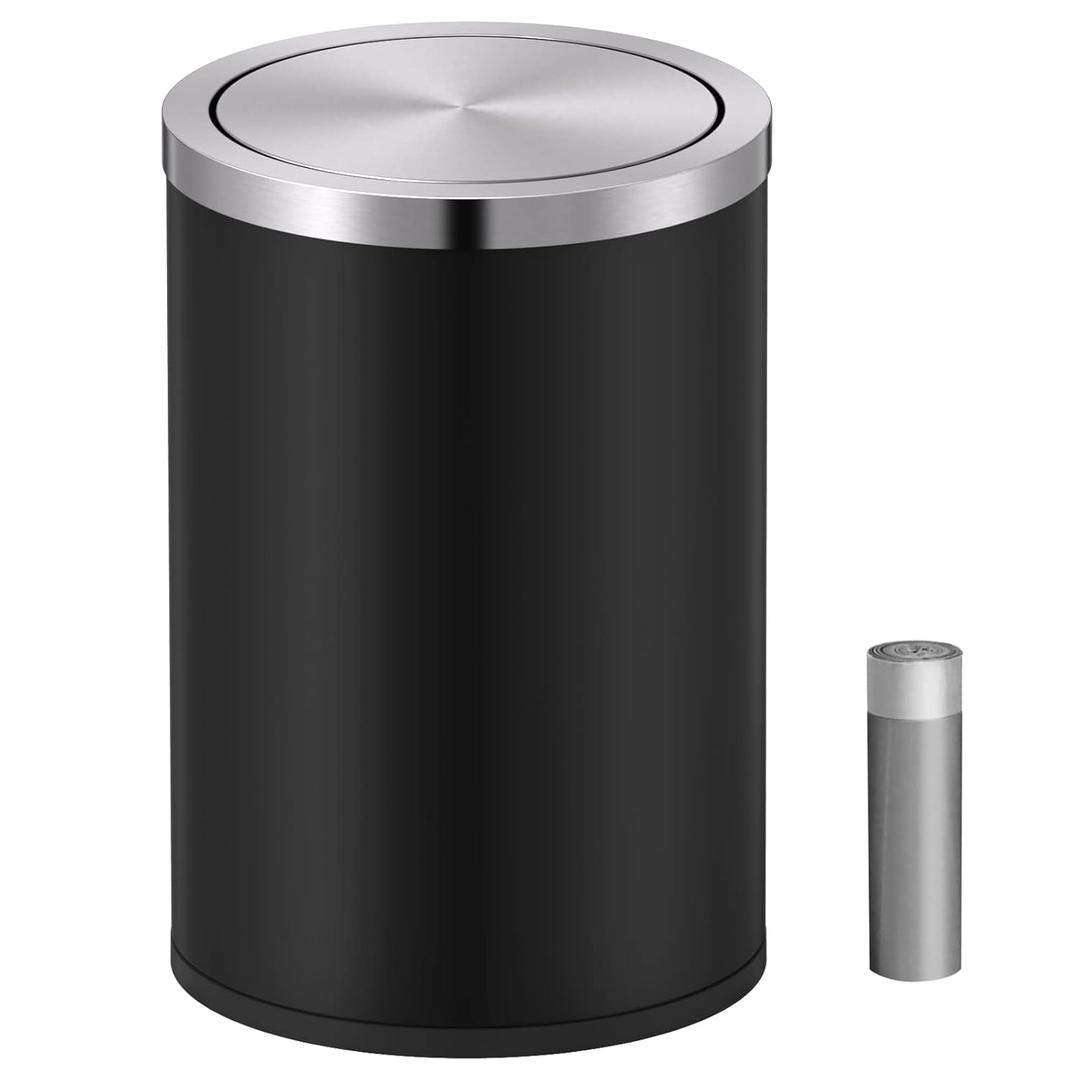 Mbillion Small Trash Can with Swing Lid 2.4 Gallons/9 Liter, Mini Trash Can with lid, Stainless Steel Cylindrical Garbage Can for Home and Office Bathroom Bedroom, for Ground and Desktop(Black) Mbillion Small Trash Can with Swing Lid 2.4 Gallons/9 Liter, Mini Trash Can with lid, Stainless Steel Cylindrical Garbage Can for Home and Office Bathroom Bedroom, for Ground and Desktop(Black)