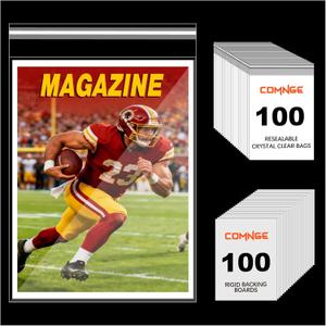 100 Pack Magazine Bags and Boards - Acid-Free & Archival Quality, Resealable 8 " x 11 " Magazine Sleeves and 24pt Backing Boards for Standard Sized Magazine, Magazines Protection