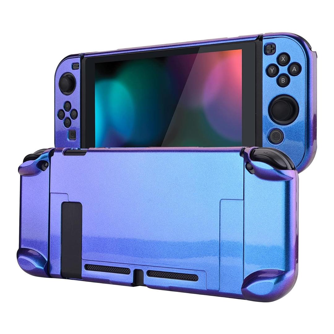 eXtremeRate PlayVital Glossy Back Cover for Nintendo Switch Console, Joycon Separable Protector Hard Shell, Dockable Protective Case for Nintendo Switch  Chameleon Purple Blue (NOT for Switch 2)