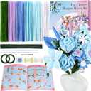 Pipe Cleaner Flowers, 540 Pcs Pipe Cleaners Flower Kit, 6 Assorted Colors Pipe Cleaners Bulk with Instruction, Chenille Stems for DIY Flower Making Kit (Blue, 12in x 7mm)