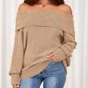 Okiwam Womens Off The Shoulder Sweater Casual Loose Knitted Long Sleeve Pullover Fall Outfits Spring Fashion Clothes 2026 (Brown), M