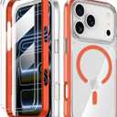 COOLQO for iPhone 17 Pro Max Case with Screen Protectors, Compatible with MagSafe, Military Grade 17FT Drop Protection, Shockproof Protective Dual-Layer Magnetic Transparent Phone Cover, Orange