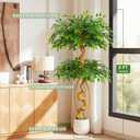 5ft Large Ficus Artificial Trees in White Pot, 60" Tall Fake Silk Tree with Natural Curved Trunk, Lush Faux Ficus Tree for Indoor Home Decor, Living Room, Office & Patio