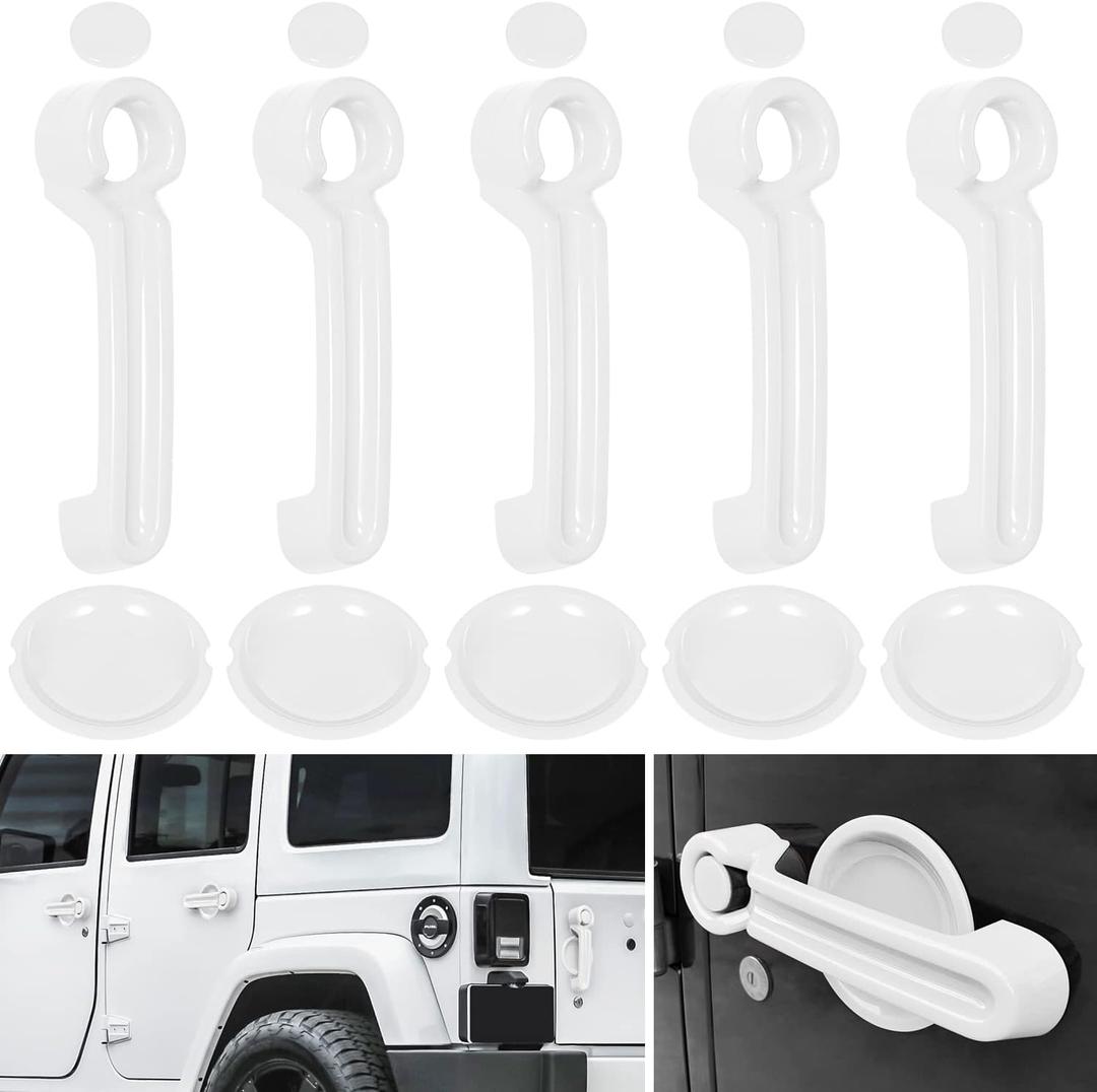 E-cowlboy Door Handle Cover Inserts+Tailgate Handle Cover+Recess Guard for 2007-2018 Jeep Wrangler JK JKU Sports Sahara Freedom Rubicon Unlimited Exterior Accessories (White 15PCS)