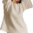 LAMISSCHE Womens Lounge Set Oversized 2 Piece Sweater Skirt Sets Long Sleeve Knit Top Pleated Skirts (Medium, Beige)