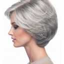 SEVENCOLORS Short Grey Wigs for White Women Layered Mixed Silver Pixie Cut Wigs Natural Wavy Short Gray Synthetic Hair Wig for Older Women