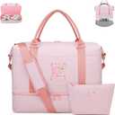 Girls Overnight Weekender Duffle Bag with Shoe Compartment Travel Carry On Teenager Girl Gifts Dance Cheer Gym Bag Personalized Initials Birthday Gifts for Teenage Kids Women (Pink-E)