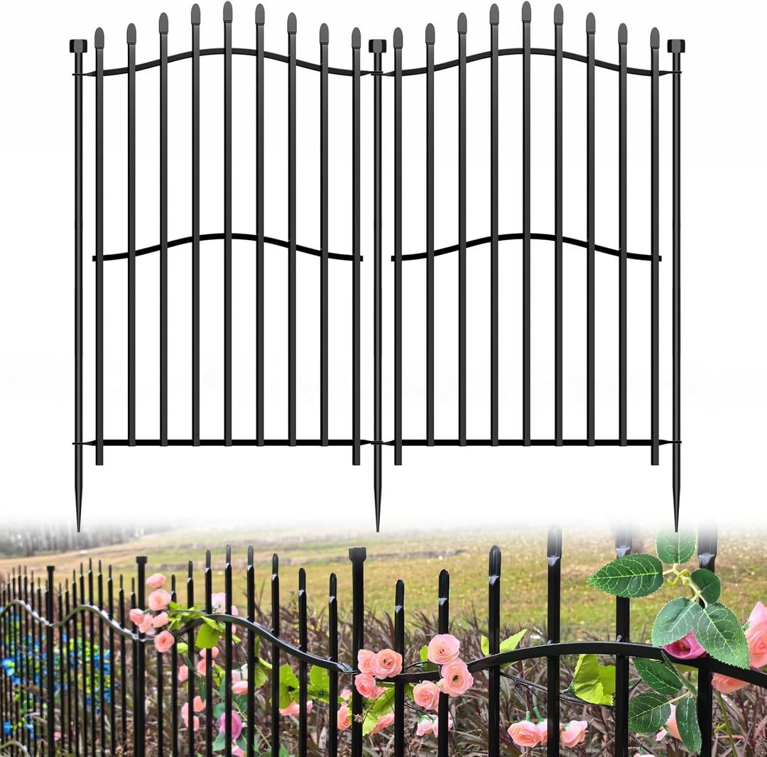10 Panels Tall No Dig Garden Fence - 40in H x 22.5ft L, Reinforced Square Tube Rustproof Animal Barrier, Decorative Metal Fencing for Yard & Outdoor Dog Pet Play Areas