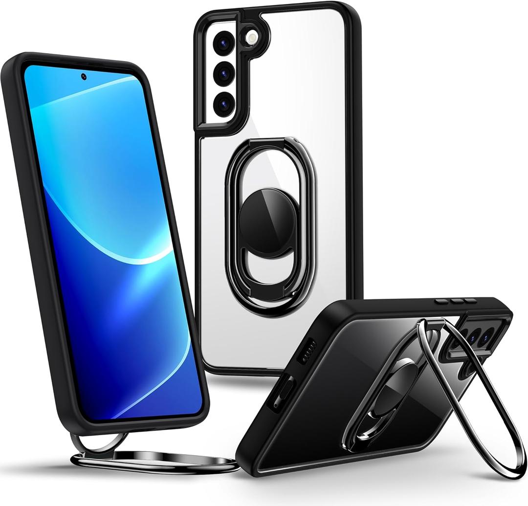Shields Up for Samsung Galaxy S21 Case with Stand, Galaxy S21 Case Clear with Double Ring Holder [Adjustable & Foldable] Shockproof Protective Cover for Samsung Galaxy S21 - Clear Black