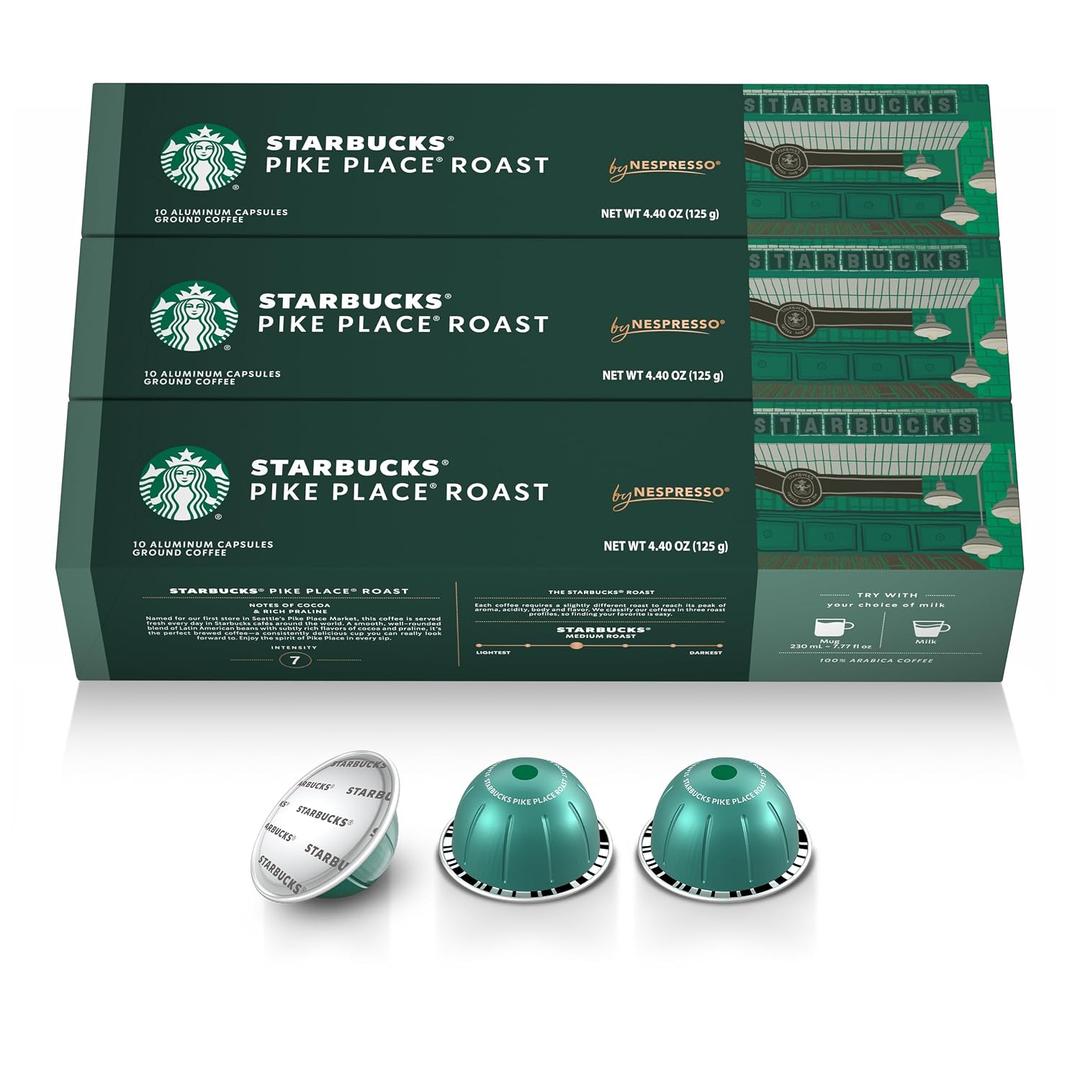 Starbucks by Nespresso Vertuo, Pike Place, Medium Roast Coffee 30-count Coffee Pods, Brews 7.8 oz. (EXP 01/03/27)