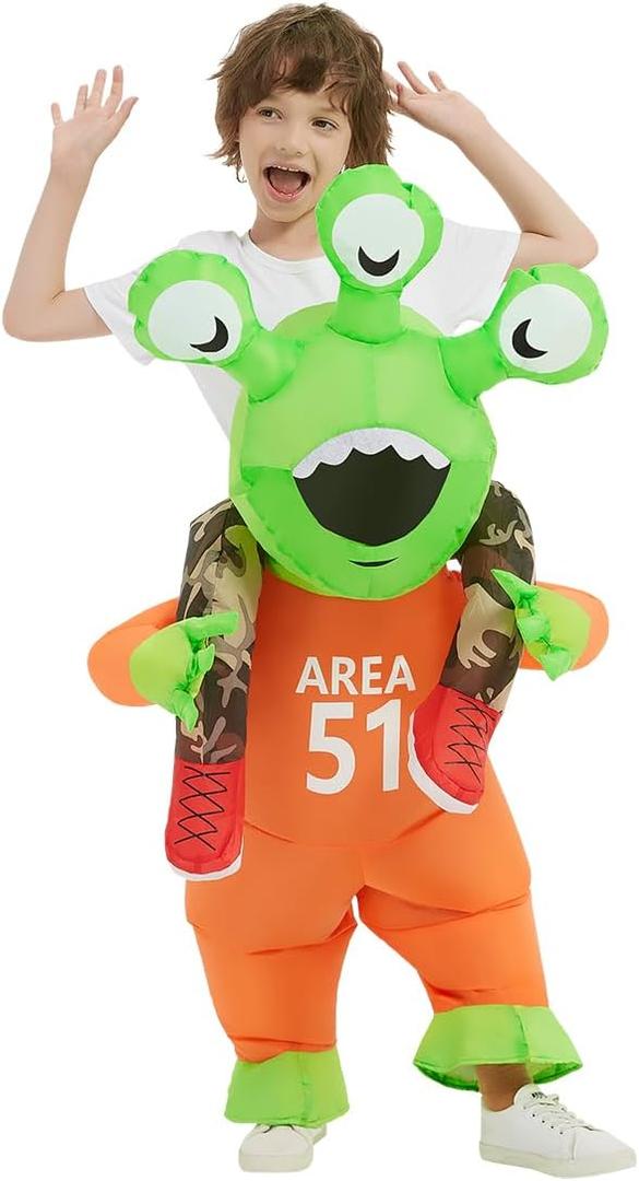 COMIN Halloween Inflatable Alien Costume Kids Cosplay Costumes Funny Ride on Blow Up Costumes Alien Suit for Teens (4-6 Yrs(Fit for height 3.7-4.1FT))