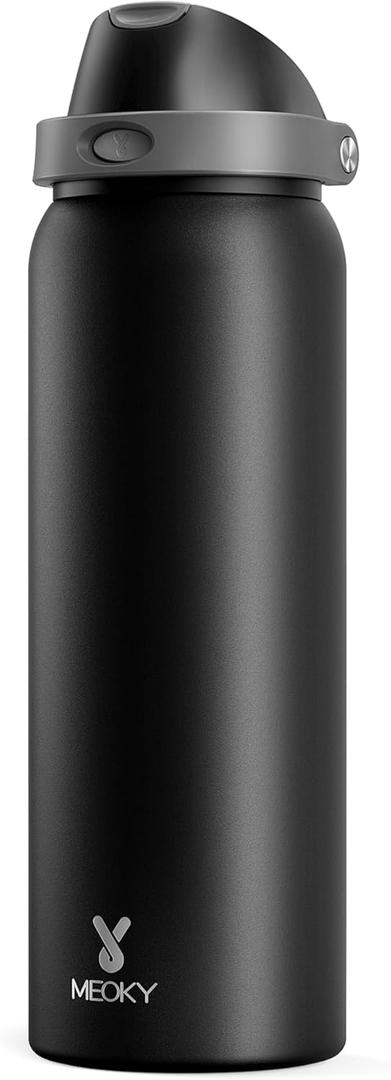 40 oz Insulated Water Bottle for Sports: Meoky Stainless Steel Water Bottle with 2-in-1 Straw and Spout Lid - Leak Proof, Cold for 24 Hours, Protective Silicone Base, BPA-Free for Gym, Night
