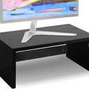 TEAMIX 14.2 inch Monitor Stand Riser, Wood Monitor Riser with Storage for Desk Small Monitor Stand TV/Screen/PC/Laptop Riser Computer Stand Desktop Shelf (Black-Higher)