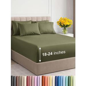 Extra Deep King Sheet Set - 6 Piece Breathable & Cooling Sheets - Hotel Luxury Bed Sheets Set - Easy & Secure Fit - Soft, Wrinkle Free & Comfy Sheets Set - Sage Green Sheet Set with Extra Deep Pockets