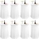8 Pack White Spandex Round Cocktail Table Skirt, 24"x 43", Wavy Drapes, Stain & Wrinkle Resistant, Perfect for Cocktail Parties, Weddings, Banquets