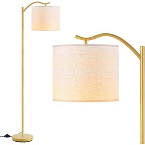 BoostArea Floor Lamp for Living Room,LED Arched Standing Lamp,Tall Modern Standing Lamp with Linen Shade,E26 Socket,Footswitch,Mid Century Gold Floor Lamps for Bedrooms,Office,Double-Layer lampshade