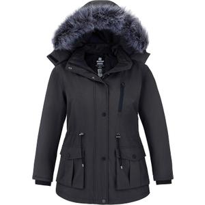 wantdo Women's Plus Size Winter Coat Waterproof Puffer Jacket Warm Thicken Parka with Removable Hood (4X, Dark Grey)