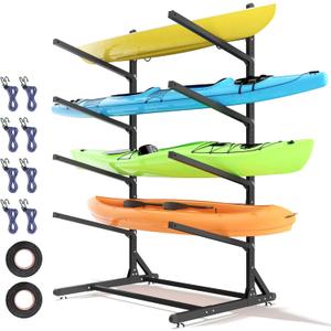 Freestanding Kayak Storage Rack, Heavy Duty Adjustable Stand for Kayaks, SUPs, Paddleboards, Canoes, Weatherproof (4 Levels)