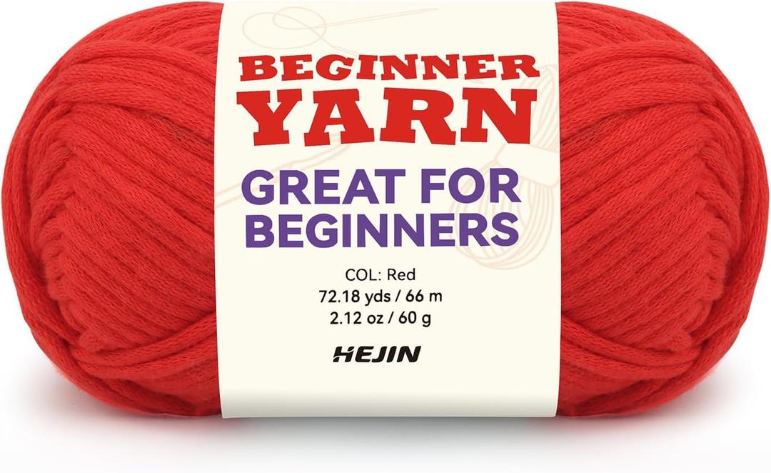 60g Red Yarn for Crocheting and Knitting;66m (72yds) Cotton Yarn for Beginners with Easy-to-See Stitches;Worsted-Weight Medium #4;Cotton-Nylon Blend Yarn for Beginners Crochet Kit Making (1PACK)